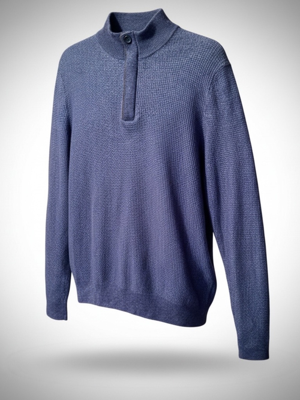 JOS. A BANK RESERVE Sz L Blue Wool 1/4 Zip Mock Neck Pullover Sweater Preppy